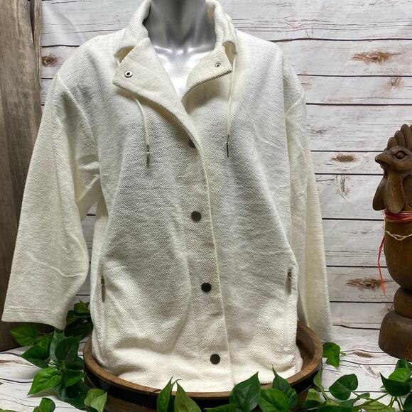 Company Ellen Tracy Snap Close White Knit Sweater Jacket Coat NWT Draw String XL - Picture 1 of 15
